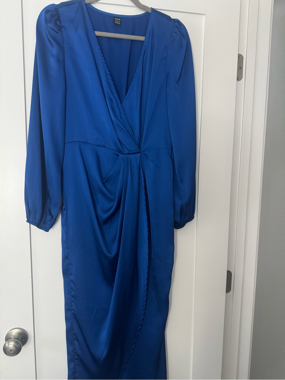 SHEIN Royal Blue Long-Sleeve Satin Wrap Dress